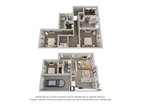 Floor plan for 3 beds, 3 baths, 1714 sqft